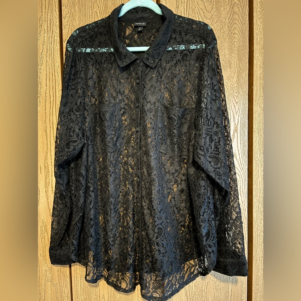 Black Lace Button Blouse